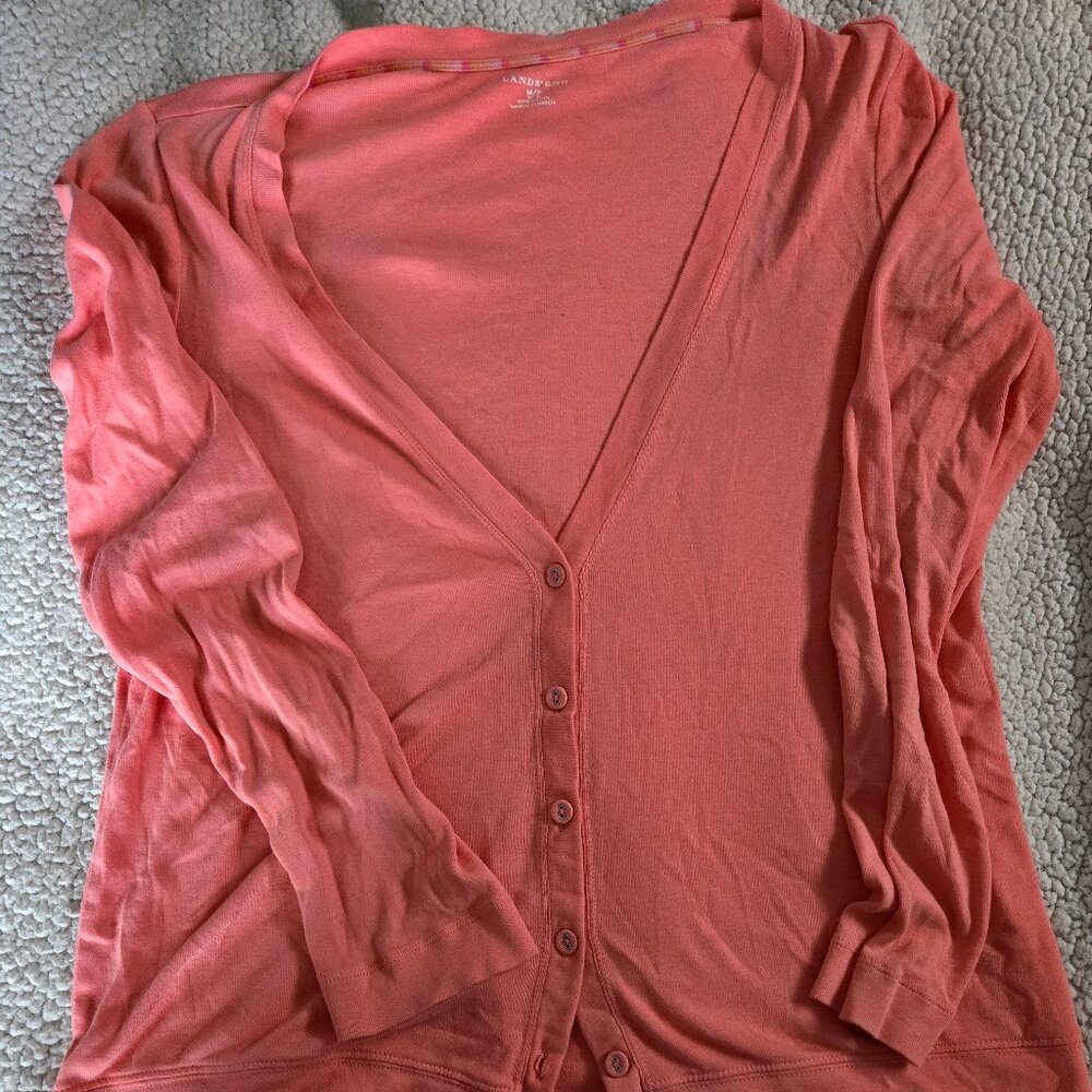 Land's End pink button-up shirt, size medium/petite - SO soft!